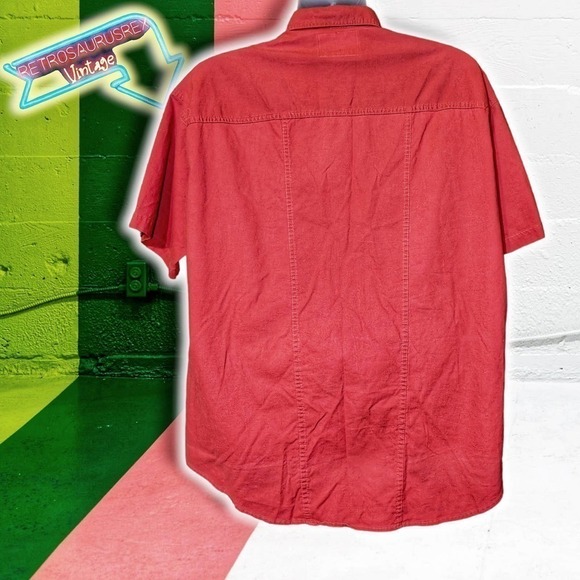 Vintage 1980’s Retro Red Stranger Things Style Oversized Button Up Shirt, Large - Picture 3 of 5